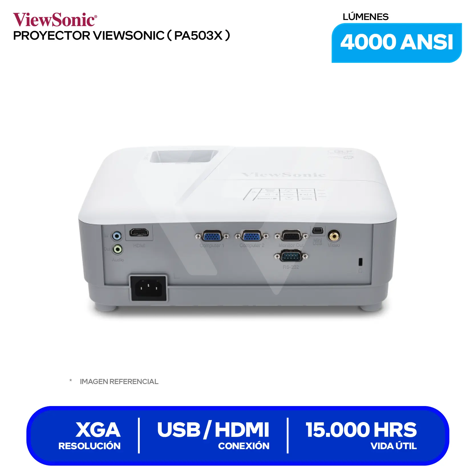 Proyector ViewSonic PA503X (PA503X), 4000 ANSI Lúmenes, Resolución XGA, Tecnología DLP SuperColor