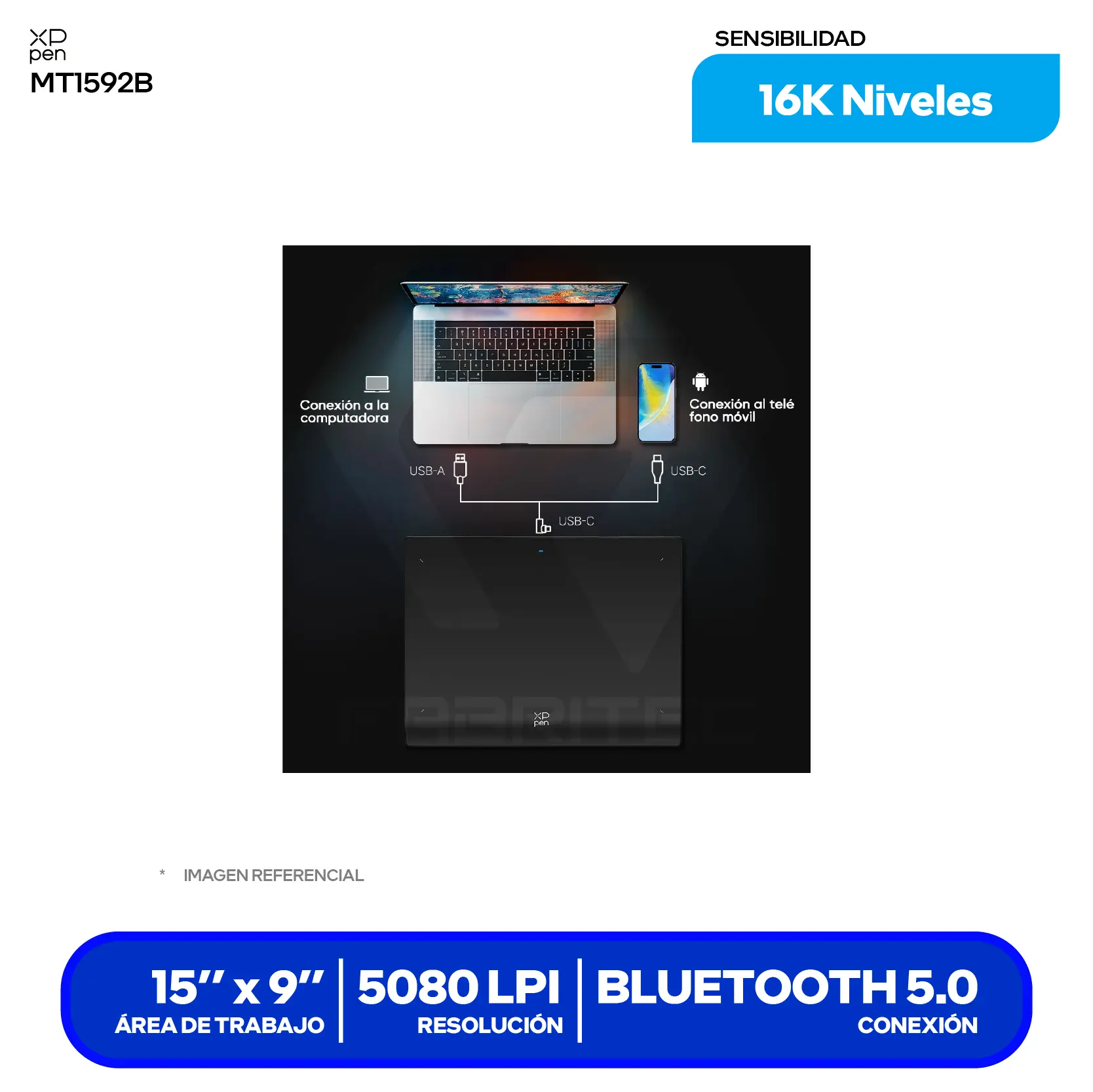 Tableta Gráfica XP-Pen Deco Pro XLW Gen 2 15x9" (819020659) Bluetooth, USB-C, Con lápiz