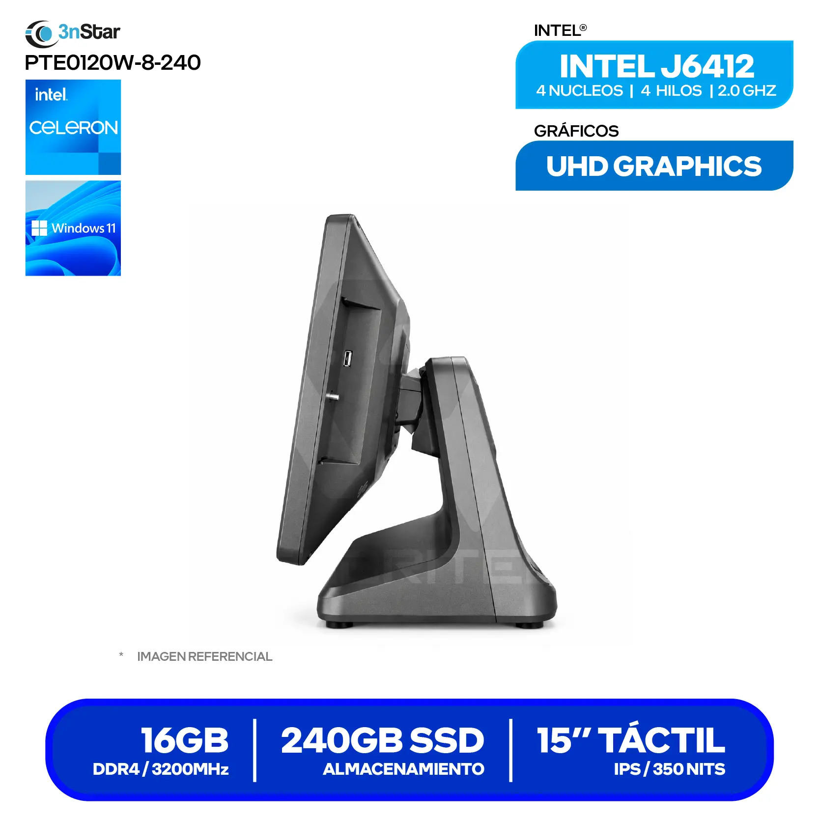 AIO POS 3nstar (PTE0120W-8-240 W11) Intel J6412, 8GB RAM, 240GB SSD, 15" Táctil