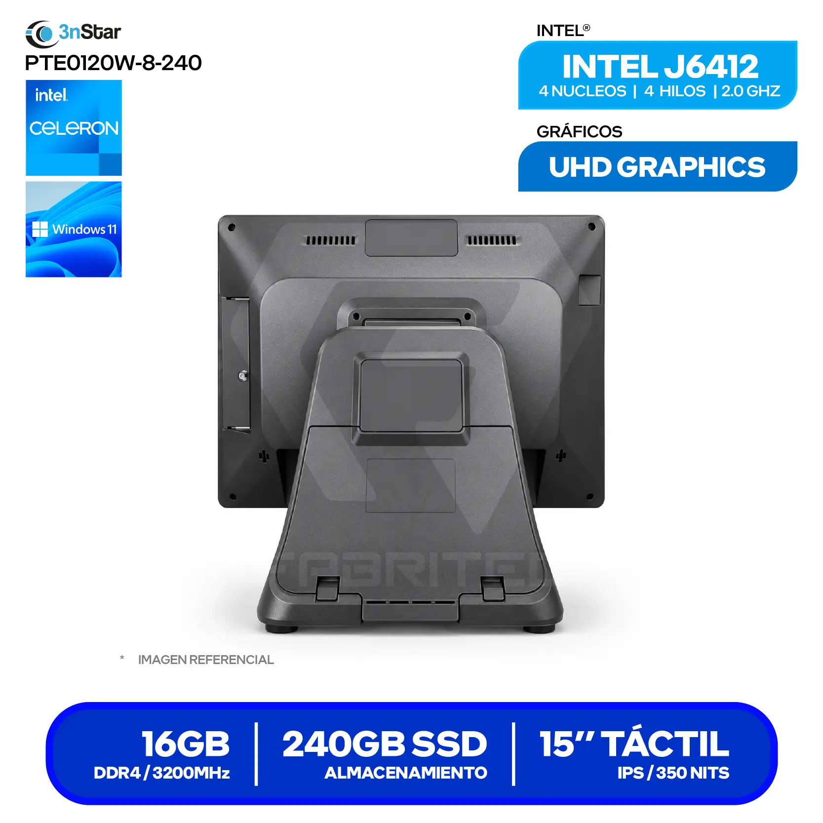 AIO POS 3nstar (PTE0120W-8-240 W11) Intel J6412, 8GB RAM, 240GB SSD, 15" Táctil