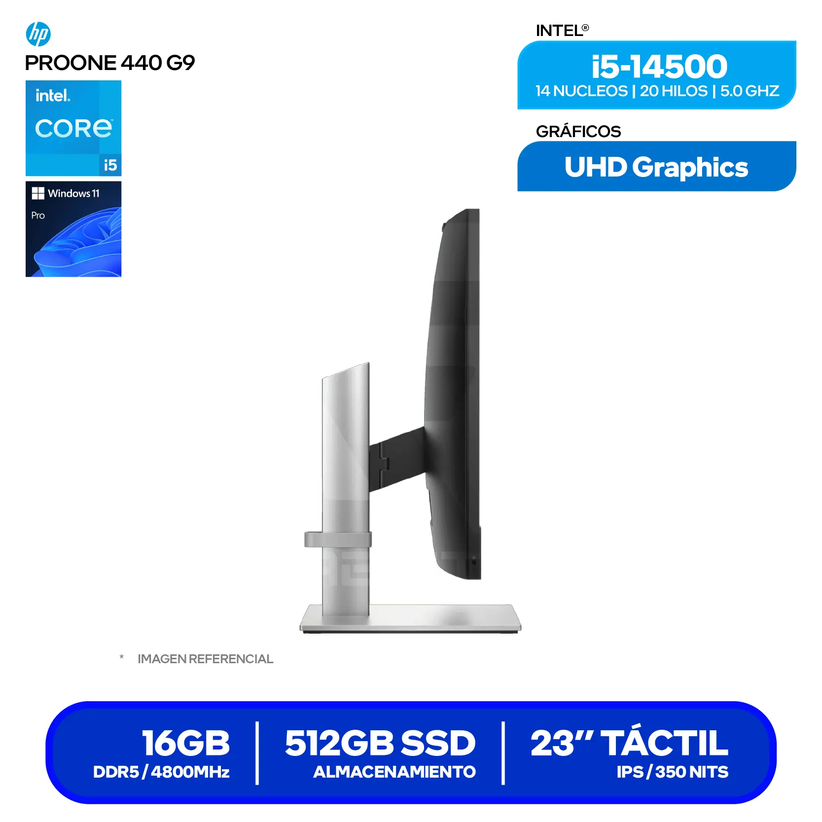 Computadora Todo en Uno HP ProOne 440 G9 (C2RD2LS#ABM) Intel Core i5-14500, 16GB RAM, 512GB SSD, 23.8" FHD , Windows 11 Pro
