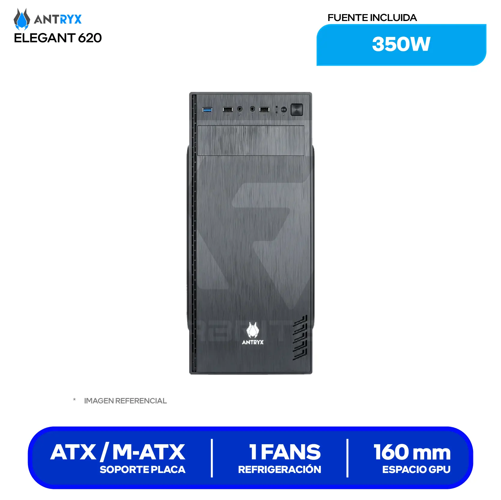 Case Antryx Elegant 620 (AC-E620-350CP) Con Fuente 350W, 1 Fan