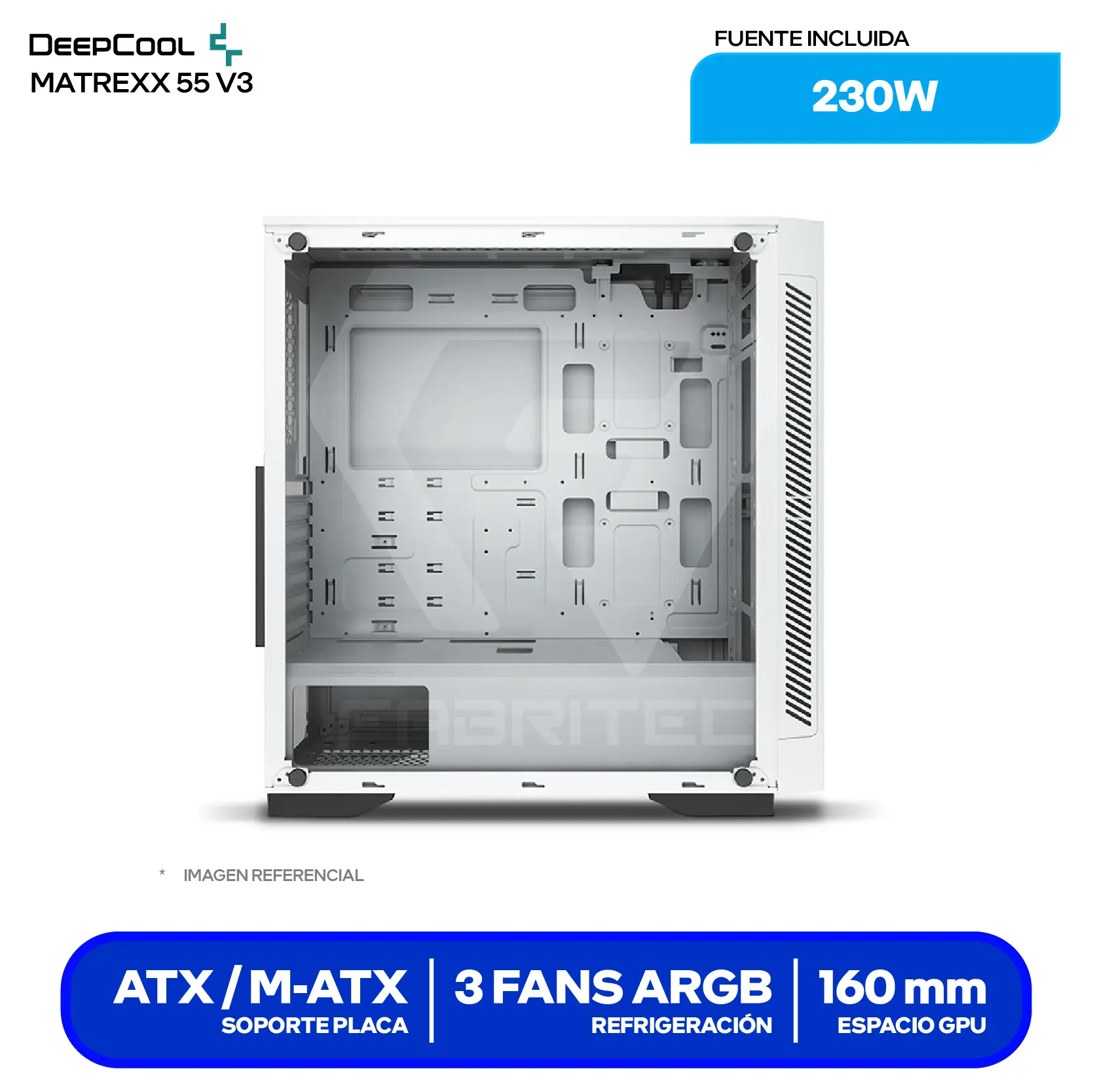 Case Gamer DeepCool Matrexx 55 V3 White (DP-ATX-MATREXX55V3-AR-WH-3F) Sin Fuente, Vidrio Templado, 3 Fans ARGB